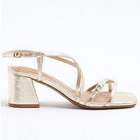 River Island Wide Strappy Block Heel Sandal - Gold