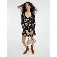 River Island Printed Floral Lace Trim Dress - Black