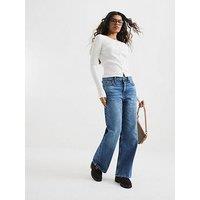Ri Petite Relaxed Straight Leg Jeans - Medium Denim