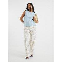 River Island Petite Relaxed Straight Ditsy Floral Jean - Ecru