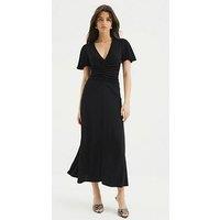River Island Short Sleeve Ruched Midi Dress - Black