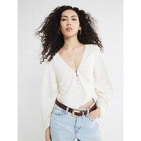 River Island Banana Sleeve Plisse Top - Cream