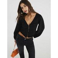 River Island Banana Sleeve Plisse Top - Black