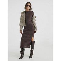 River Island Cosy Rib Midi Dress - Dark Brown