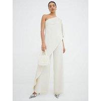 River Island One Shoulder Overlay Jumpsuit - Cream