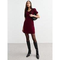 New Look Crinkled Jersey Peter Pan Collar Mini Dress - Burgundy
