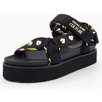 Versace Jeans Couture Ribbon Neoprene Studded Chunky Sandal - Black/Gold