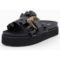 Versace Jeans Couture Ruffle Buckle Slip On Chunky Sandal - Black