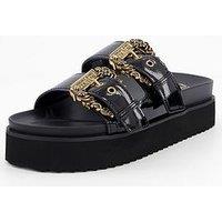 Versace Jeans Couture Double Strap Buckle Sandal - Black