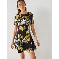 Versace Jeans Couture Macro Baroque Print Skater Dress - Black