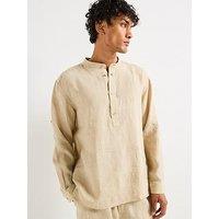 Boss C-Cory Relaxed Fit Collarless Linen Shirt - Light Beige