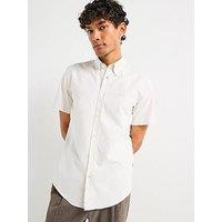 Boss H-Roan 252 Slim Fit Oxford Stripe Short Sleeve Shirt - Light Beige