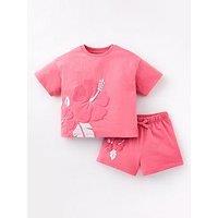 Mini V By Very Girls T-Shirt And Short Set With Floral Puff Print - Pink