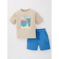 Mini V By Very Boys Boucle Chest Graphic T-Shirt And Short Set - Blue