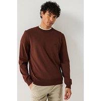 Boss Pacas-L Regular Fit Cotton Crew Textured Knitted Jumper- Brown