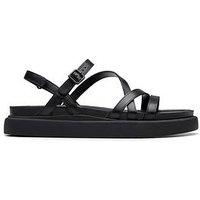 Clarks Aristella Rose Leather Strappy Flat Sandal - Black