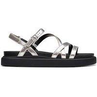 Clarks Aristella Rose Leather Strappy Flat Sandal - Silver