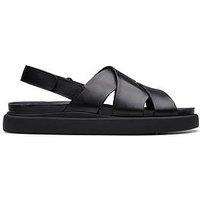 Clarks Aristella Sun Crossover Leather Flat Sandal - Black