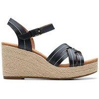 Clarks Sabina Strap Leather Wedges - Black