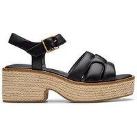 Clarks Coledale Strap Leather Platform Wedge Heel - Black