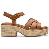 Clarks Coledale Strap Leather Platform Wedge Heel - Tan