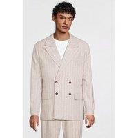 Selected Homme Relaxed Fit Malik Pinstriped Double Breasted Blazer - Beige