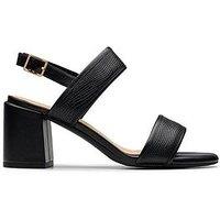 Clarks Ezoria Sling Leather Block Heel - Black