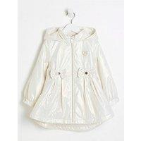 River Island Mini Girls Cinched Frill Raincoat - Cream