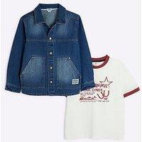 River Island Boys Denim Shacket T-Shirt Set - Blue/Cream