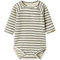 Lil Atelier Baby Boys Long Sleeve Striped Bodysuit - Turtledove Pewter