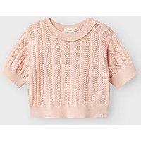 Lil Atelier Mini Girls Short Sleeve Knitted Jumper - Peach Whip