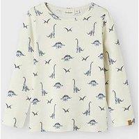 Lil Atelier Mini Boys Dino Printed Long Sleeved T-Shirt - Turtledove Dino - Cream