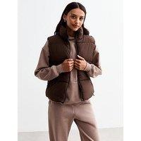 New Look Crop Puffer Gilet - Brown