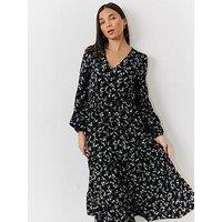 In The Style Chiffon Ruffle Midi Dress - Black