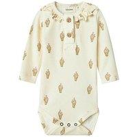 Lil Atelier Baby Girls Long Sleeve Ice Cream Printed Bodysuit - Turtledove Aop Ice Cream