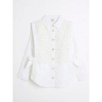 River Island Girls Lace Bow Button Down Shirt - White