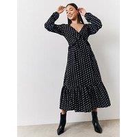 In The Style Polka Dot Frill Detail Midaxi Dress - Black