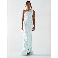Six Stories Satin One Shoulder Gathered Bridesmaid Dress - Ice Blue