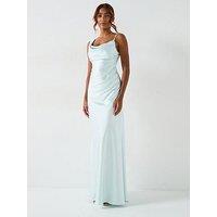 Six Stories Cowl Front Asymmetrical Satin Bridesmaid Dress - Ice Blue