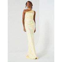 Six Stories Satin One Shoulder Ruched Bridesmaid Dress - Lemon