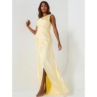 Six Stories Asymmetrical Bardot Strap Satin Bridesmaid Dress - Lemon