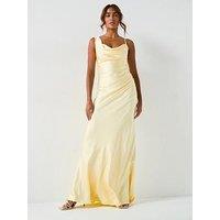 Six Stories Cowl Front Asymmetrical Satin Bridesmaid Dress - Lemon