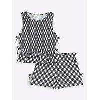 River Island Girls Gingham Shirred Bow Tank Top Set - Black