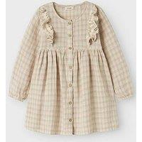 Lil Atelier Mini Girls Long Sleeve Gingham Dress - Peach Whip
