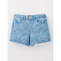 Mini V By Very Girls Heart Denim Shorts - Light Blue