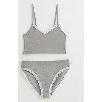 New Look 915 Girls Ribbed Pointelle Trimmed Crop Top And Briefs Set - Grey