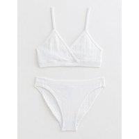 New Look 915 Girls White Heart Pointelle Crop Top And Briefs Set