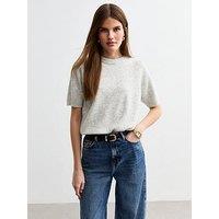 New Look Light Grey Puff Sleeve Knit Top