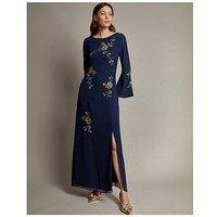 Monsoon Long Sleeve Sarah Embellished Dress - Blue