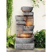 Teamson Home Cascading Bowls And Stacked Stone Waterfall Fountain With Led Lights